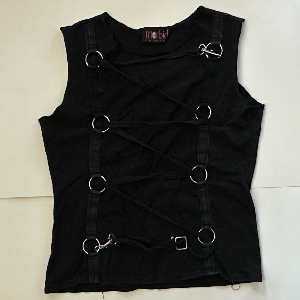 💀 Morbid Threads 💀 O-Ring Strap, Crisscross Tank Top with Unfinished Neckline